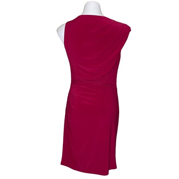 Adrianna Papell Berry Sheath Dress Dramatic Asymmetrical Sleeve Cowl Neck Size 6 - Picture 5 of 10